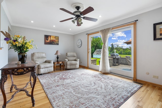 11 E Appletree Ln, Arlington Heights, IL 60004 - sitting room with ornamental molding, light wood finished floors, ceiling fan, and recessed lighting