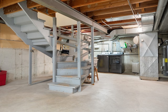 11 E Appletree Ln, Arlington Heights, IL 60004 - unfinished basement with washer and clothes dryer, stairway, and water heater