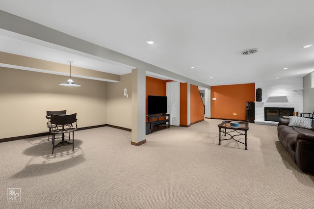 641 E Belmont Ave, Addison, IL 60101 - living area featuring carpet flooring and a fireplace