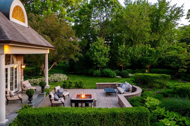 1091 Johnson Dr, Naperville, IL 60540 - view of yard with an outdoor living space with a fire pit and a patio