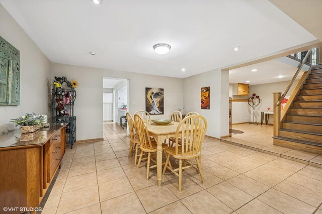 184A River Rd, Lake Barrington, IL 60010 - dining area featuring light tile patterned floors, stairway, and recessed lighting