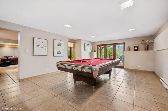 184A River Rd, Lake Barrington, IL 60010 - game room featuring light tile patterned flooring, billiards table, french doors, and a baseboard heating unit