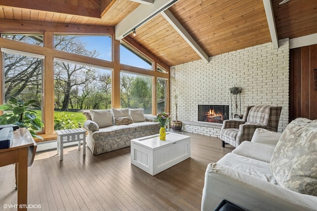 184A River Rd, Lake Barrington, IL 60010 - living area with dark wood finished floors, wooden ceiling, and a fireplace