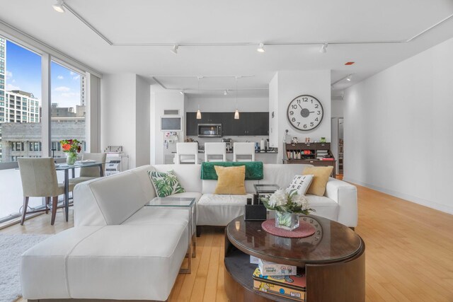 8 E Randolph St Unit 1401, Chicago, IL 60601 - living room with light wood finished floors, rail lighting, and a city view