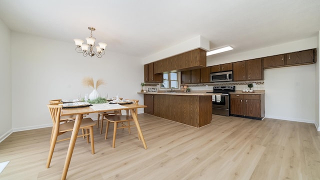 1320 Lake Summerset Rd, Davis, IL 61019 - kitchen with stainless steel appliances, light wood-style flooring, light countertops, and a peninsula