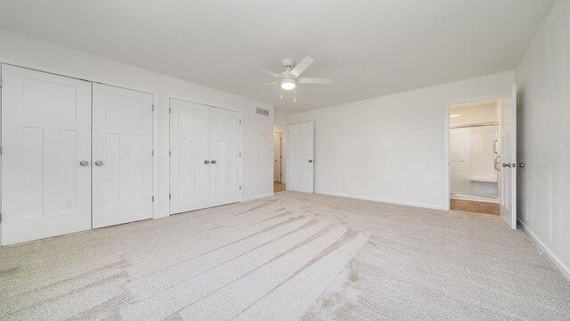 1320 Lake Summerset Rd, Davis, IL 61019 - unfurnished bedroom with two closets, carpet floors, ensuite bathroom, and a ceiling fan