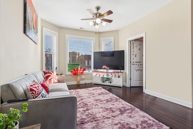 2732 W Belmont Ave, Chicago, IL 60618 - living room featuring ceiling fan and dark wood finished floors