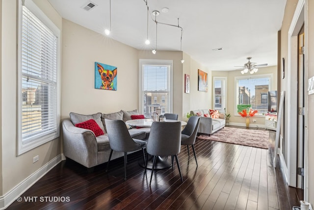 2732 W Belmont Ave, Chicago, IL 60618 - dining space featuring plenty of natural light, dark wood finished floors, and a ceiling fan