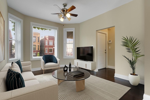 2732 W Belmont Ave, Chicago, IL 60618 - living room with dark wood-type flooring and a ceiling fan