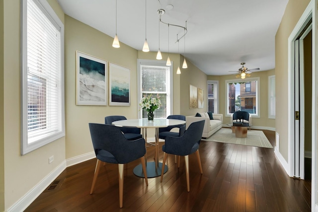 2732 W Belmont Ave, Chicago, IL 60618 - dining room with dark wood finished floors and ceiling fan
