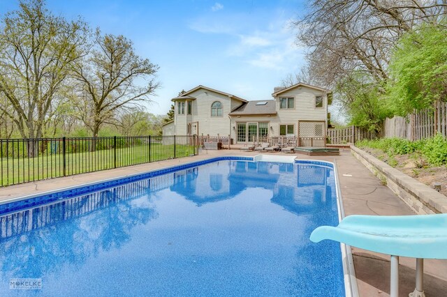 7S745 State Route 53rd Hwy, Naperville, IL 60540 - view of pool featuring a water slide, a fenced backyard, and a patio area