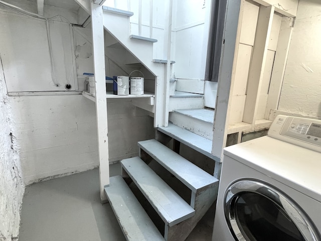 42 2nd St, Lasalle, IL 61301 - below grade area with washer / clothes dryer and stairs