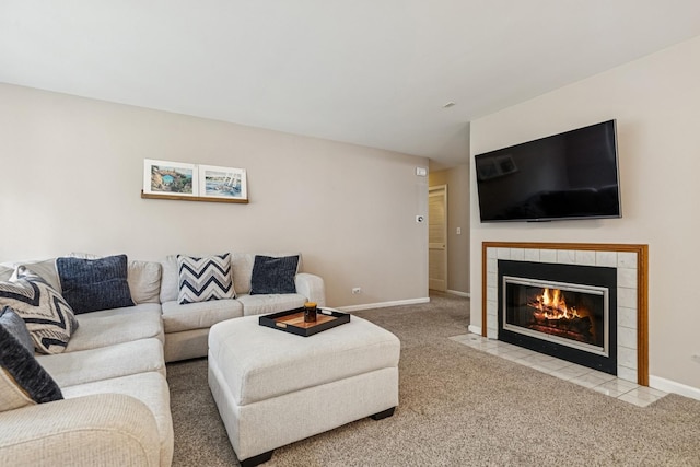 909 Ann Arbor Ln Unit A, Vernon Hills, IL 60061 - carpeted living room with a tiled fireplace and baseboards