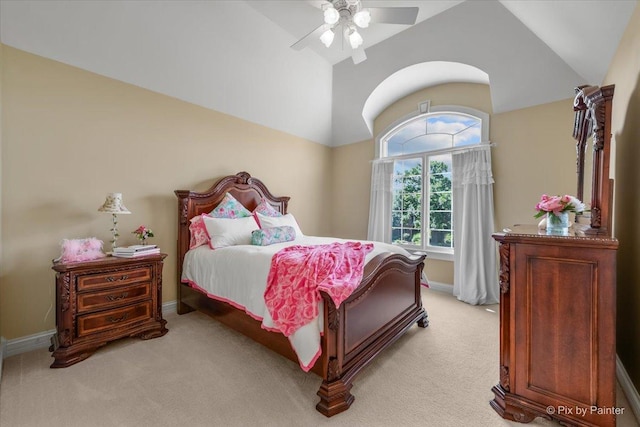 675 Oak Ln, South Elgin, IL 60177 - bedroom with light carpet, vaulted ceiling, and ceiling fan