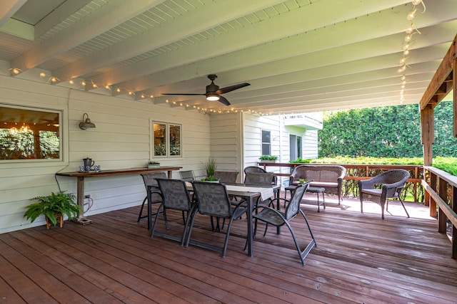 2120 Wilmette Ave, Wilmette, IL 60091 - wooden deck featuring ceiling fan and outdoor dining space