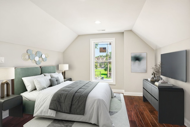 2922 W Polk St, Chicago, IL 60612 - bedroom featuring dark wood-style flooring, lofted ceiling, and recessed lighting