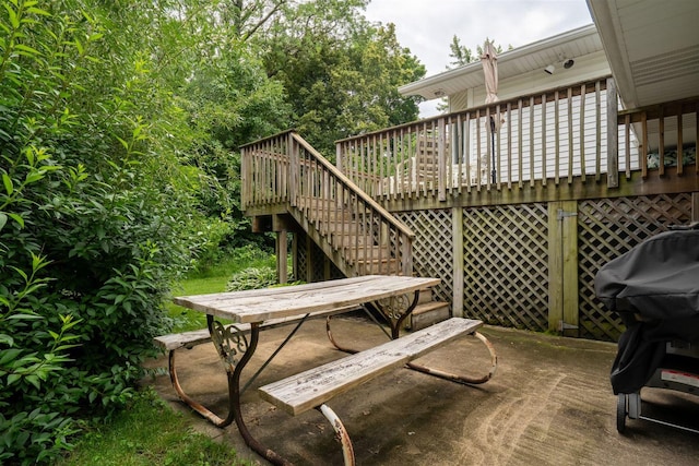 212 Rebecca Ln, Normal, IL 61761 - view of patio / terrace featuring a wooden deck, stairs, and a grill
