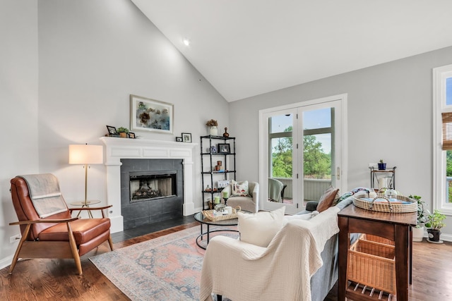 17526 W Windhaven Ct, Grayslake, IL 60030 - living area with high vaulted ceiling, plenty of natural light, wood finished floors, and a tiled fireplace