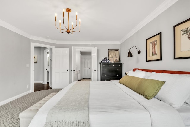17526 W Windhaven Ct, Grayslake, IL 60030 - bedroom featuring crown molding, a chandelier, and carpet flooring