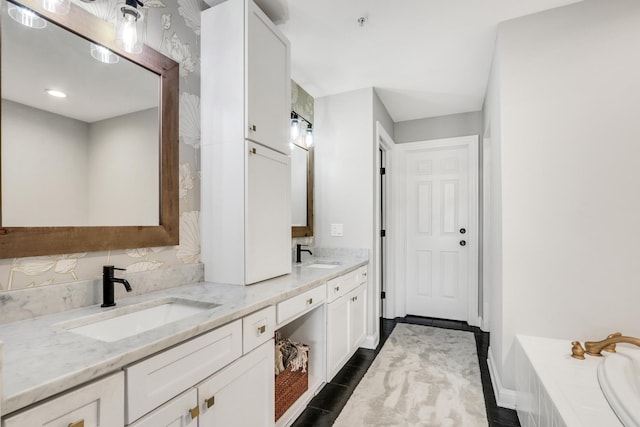 17526 W Windhaven Ct, Grayslake, IL 60030 - bathroom featuring double vanity, a garden tub, and tile patterned flooring