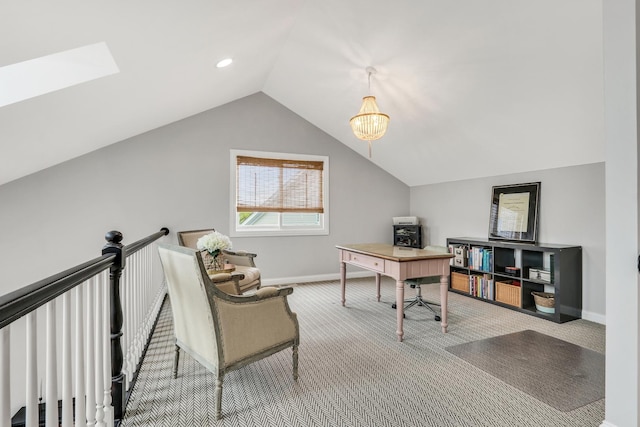 17526 W Windhaven Ct, Grayslake, IL 60030 - office with carpet floors, vaulted ceiling, and a skylight