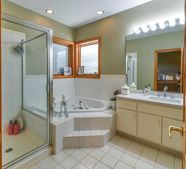 305 Orchard Ln, Beecher, IL 60401 - full bath with a garden tub, tile patterned flooring, a stall shower, and vanity