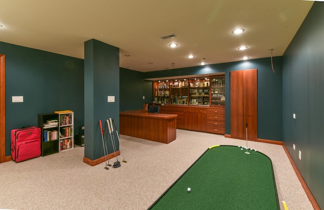 305 Orchard Ln, Beecher, IL 60401 - indoor bar featuring carpet flooring and recessed lighting