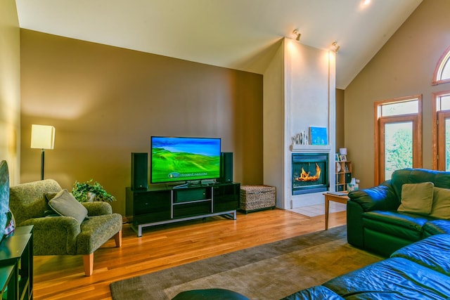 305 Orchard Ln, Beecher, IL 60401 - living area with wood finished floors, a fireplace, and high vaulted ceiling