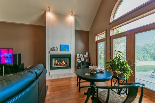 305 Orchard Ln, Beecher, IL 60401 - living room with a fireplace, wood finished floors, and vaulted ceiling