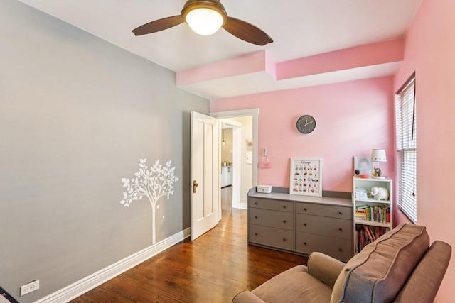 5639 W Cornelia Ave, Chicago, IL 60634 - living area with dark wood finished floors and ceiling fan