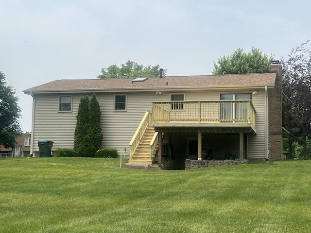 24005 S Green Heron Dr, Channahon, IL 60410 - rear view of property with stairway, a deck, a chimney, and a yard