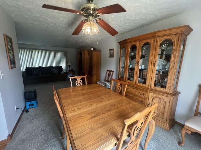 24005 S Green Heron Dr, Channahon, IL 60410 - dining area featuring ceiling fan, carpet, and a textured ceiling