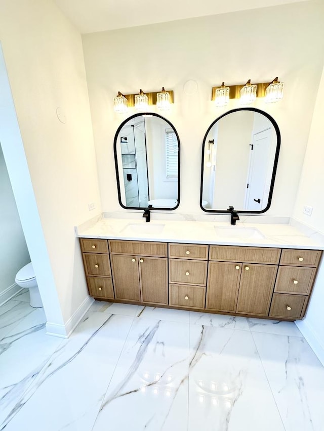 4030 N California Ave Unit 3, Chicago, IL 60618 - bathroom with marble look tile flooring and double vanity
