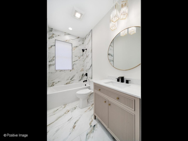 4030 N California Ave Unit 3, Chicago, IL 60618 - bathroom with vanity, shower / tub combination, marble finish floors, and a chandelier