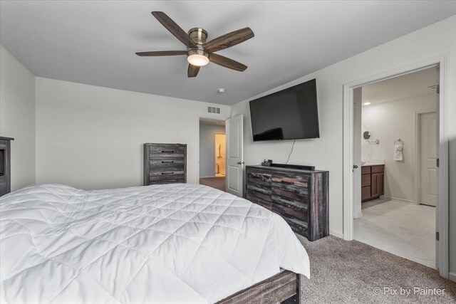 1360 Vineyard Ln, Pingree Grove, IL 60140 - carpeted bedroom with ensuite bath and a ceiling fan