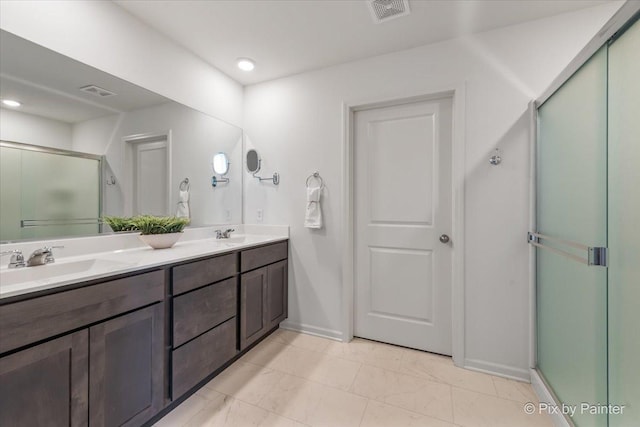 1360 Vineyard Ln, Pingree Grove, IL 60140 - full bath with double vanity, a shower stall, and recessed lighting