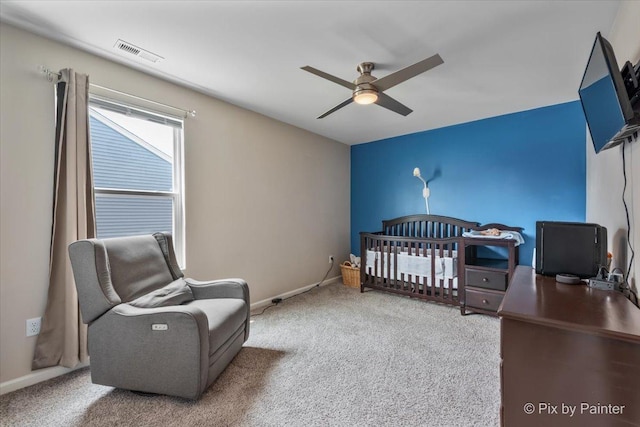 1360 Vineyard Ln, Pingree Grove, IL 60140 - carpeted bedroom with a crib and a ceiling fan