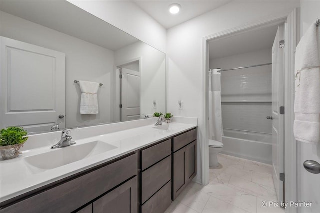 1360 Vineyard Ln, Pingree Grove, IL 60140 - full bathroom featuring double vanity, marble look tile flooring, and shower / bath combo