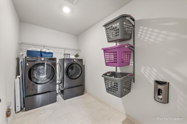 1360 Vineyard Ln, Pingree Grove, IL 60140 - laundry area featuring independent washer and dryer and marble look tiles