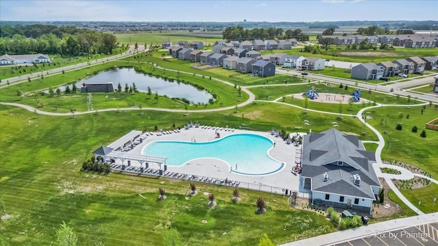 1360 Vineyard Ln, Pingree Grove, IL 60140 - aerial perspective of suburban area with a pool and a large body of water