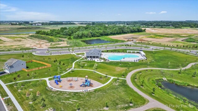 1360 Vineyard Ln, Pingree Grove, IL 60140 - drone / aerial view of a pool and a nearby body of water