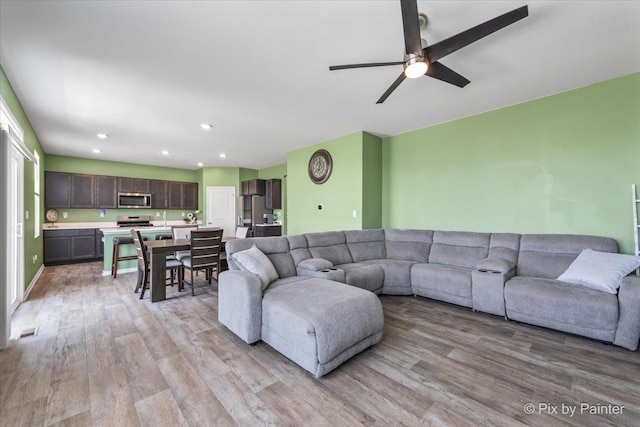 1360 Vineyard Ln, Pingree Grove, IL 60140 - living room featuring light wood finished floors, recessed lighting, and ceiling fan