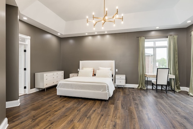 7 Loblolly Ct, Lemont, IL 60439 - bedroom featuring a chandelier, wood finished floors, a tray ceiling, and recessed lighting