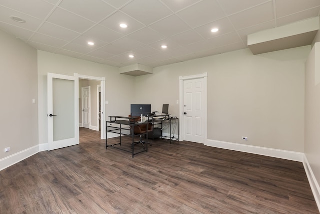 7 Loblolly Ct, Lemont, IL 60439 - office featuring dark wood-style floors, recessed lighting, and french doors