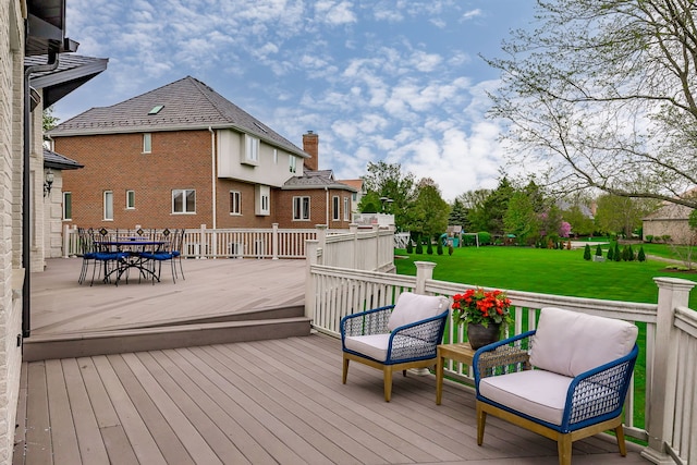 7 Loblolly Ct, Lemont, IL 60439 - wooden deck with a yard and outdoor dining area