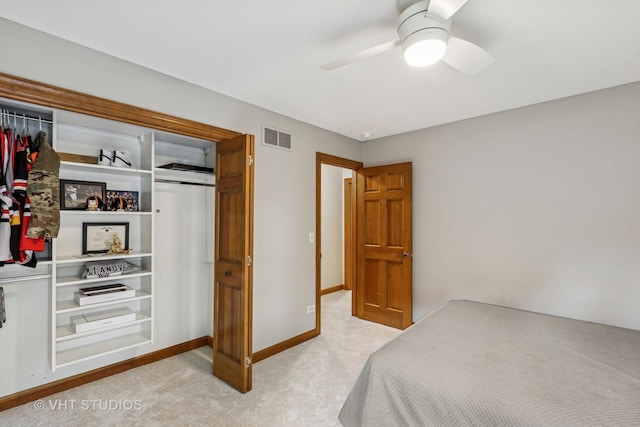 1909 Bridle Ct, Saint Charles, IL 60174 - bedroom with light colored carpet, a ceiling fan, and a closet