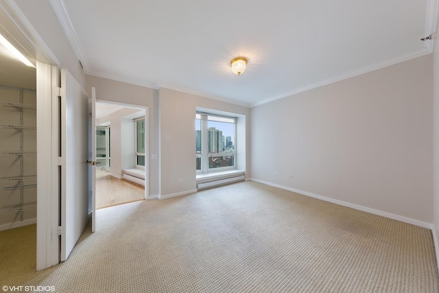 57 E Delaware Pl Unit 2901, Chicago, IL 60611 - spare room featuring light carpet, baseboard heating, and crown molding