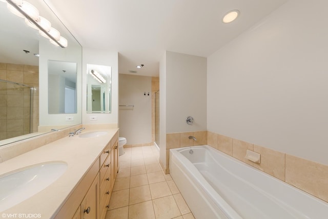 57 E Delaware Pl Unit 2901, Chicago, IL 60611 - full bath featuring tile patterned flooring, double vanity, a stall shower, a garden tub, and recessed lighting