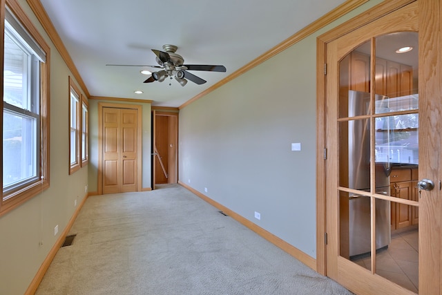 7931 W Metropole St, Elmwood Park, IL 60707 - unfurnished room featuring ornamental molding, a ceiling fan, carpet flooring, and recessed lighting