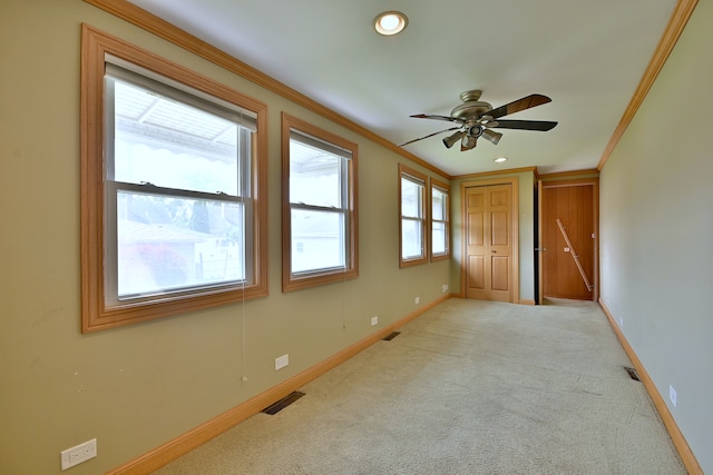 7931 W Metropole St, Elmwood Park, IL 60707 - carpeted empty room featuring ornamental molding, a ceiling fan, and recessed lighting